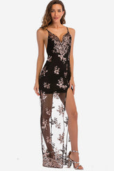 Robe longue de soirée à paillettes dos nu
